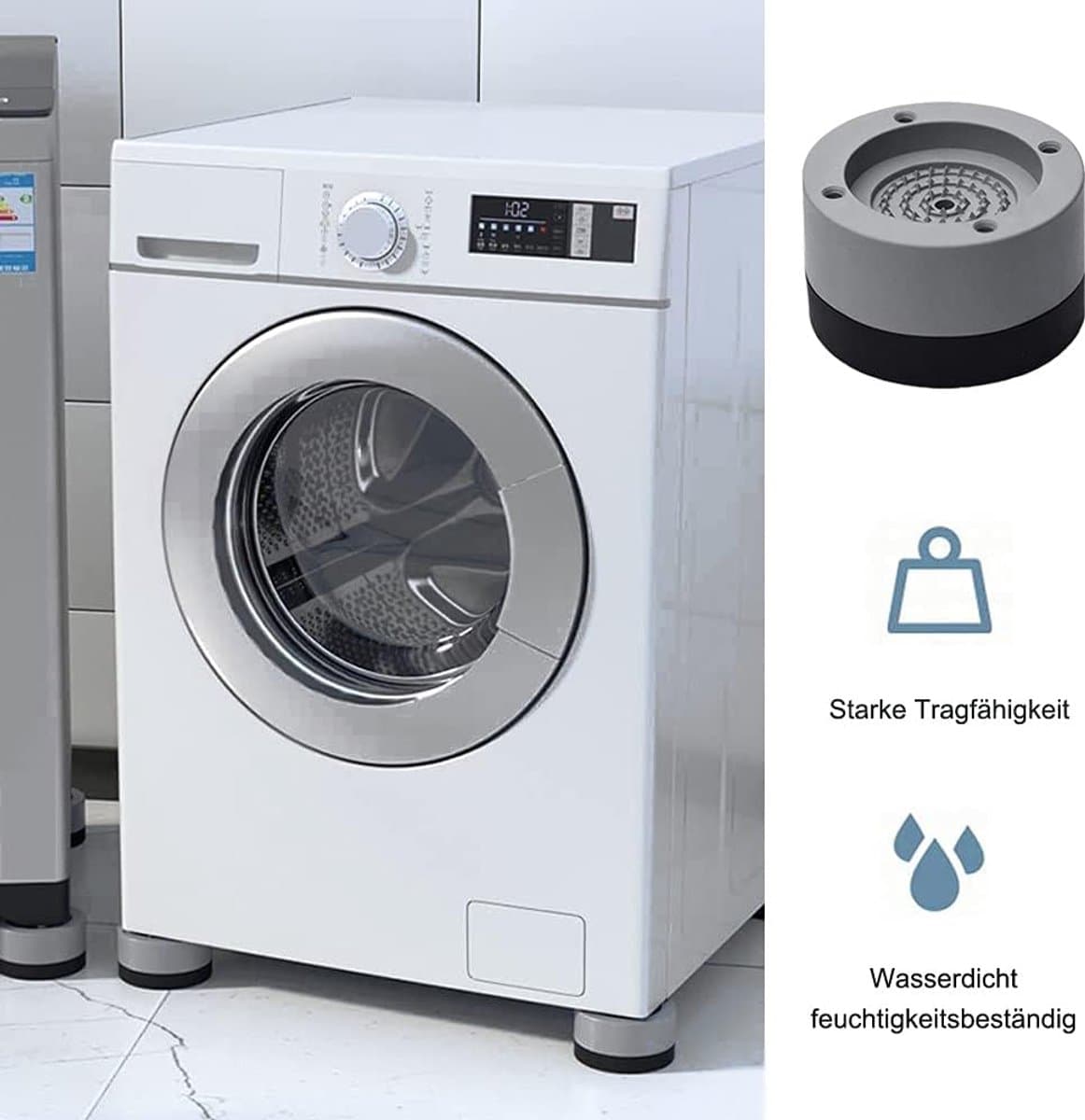Antislip Trillingsdempers voor Wasmachines en Droger - 4 Stuks, Geluidsisolatie Matten, Grijs — afbeelding 1