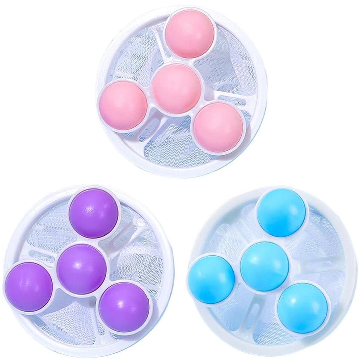 3-Pack Pluisfilters voor de Wasmachine – Haarvangers – Wasballen – Roze/Paars/Blauw – PP/Polyester — afbeelding 1