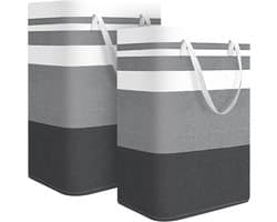 Heupwasmand-Opvouwbare Wasmand-Set van 2 grote wasmanden - Waterdichte opvouwbare wasmanden - Geschikt voor kamers, slaapkamers, badkamers en studentenkamers - Waszakken voor opslag en organisatie - Grijs - 75 liter — afbeelding 1
