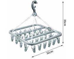 Sokkendroogrek 32 Knijpers – Droogcarrousel voor Sokken, BH’s & Ondergoed – Compact Wasrek – Windbestendig – Blauw