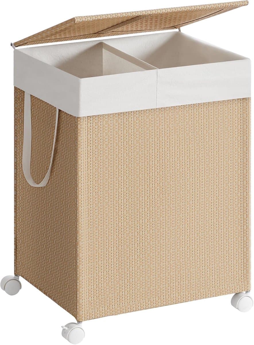 Hoppa! Wasmand - Naturel Beige-Mat Wit - Staal - Synthetische Stof - Polyester-Katoenen Stof - 46.5 x 37.5 x 65 cm (B x D x H) — afbeelding 1