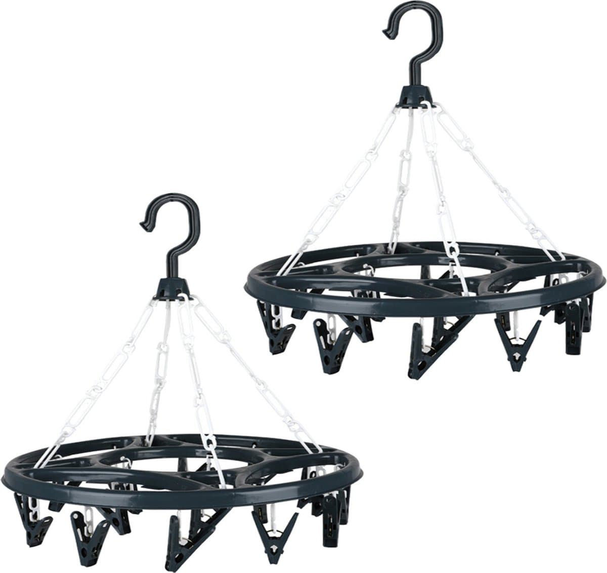 Urban Living Wasgoed droogcarrousel/droogmolen - 2x - 18 clips/knijpers - antraciet - kunststof - 32 cm — afbeelding 1