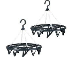 Urban Living Wasgoed droogcarrousel/droogmolen - 2x - 18 clips/knijpers - antraciet - kunststof - 32 cm