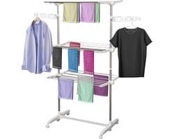 Droogrek - Wasrek - Wasdroogrek - Verrijdbaar - waslijn uittrekbaar - Droogtoren - Inklapbaar - 3 niveau's - H152 cm — afbeelding 1