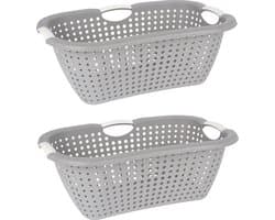 2x stuks kunststof wasmanden grijs 26 liter - Draagwasmand met handvatten
