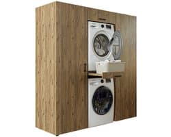 Roomart DUO-I Wasmachine Ombouwkast 187x205 cm - Kastenwand met 2 Hoge Kasten 60 - Eiken