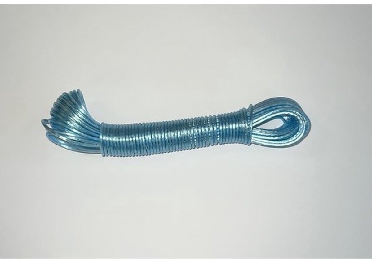 Waslijn - Waslijndraad - Drooglijn - 20 Meter - 2.4 mm staalkern - Licht Blauw — afbeelding 1