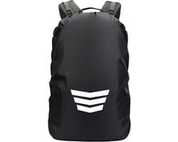 Rugzakhoes, 15-25 l, rugzak met reflecterende strepen en opbergtas, zwart, 1 stuk voor trekking, fietsen en school