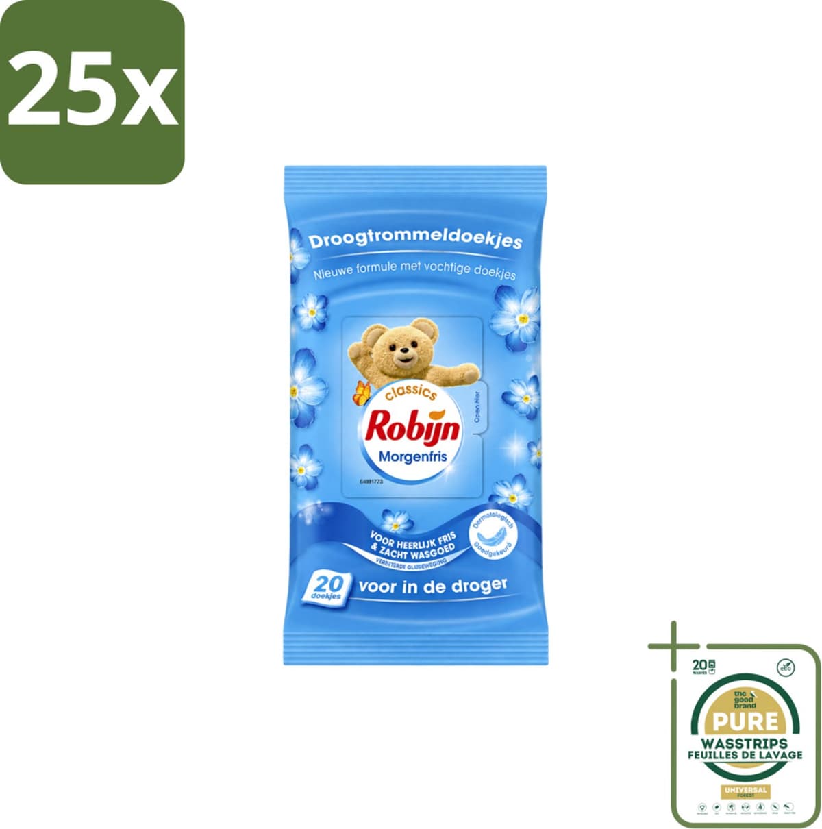 25 x Robijn – Droogtrommeldoekjes – Morgenfris - 20 Doekjes - Wasstrips - Droogtrommeldoekjes - Wasgoed Drogen - Frisheid Droger - Wasgoed Verzorgen - Kleding Beschermen — afbeelding 1