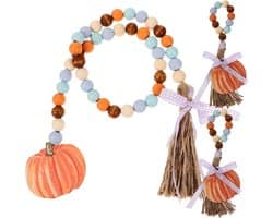 1set Herfst Houten Kralen Slinger Met Tassel Pompoen Pendant Decoratie Voor Wand Boerderij-thema Voor Thuis Keuken Decoratie