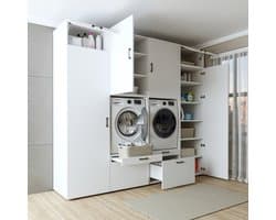 Roomart SERIE 2 Wasmachine Ombouwkast 254x240 cm - Kastenwand met 2 Hoge Kasten - Wit