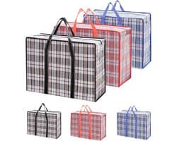 Set van 6 kunststof zakken met ritssluiting, 60 x 50 x 20 cm, opvouwbare organizer met ritssluiting, herbruikbaar, groot kledingrek met handvat, voor opslag, winkelen
