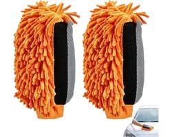 Autowashandschoenen van microvezel – 2 autowashandschoenen van badstof, zacht, krasbestendig en streepvrij, ideaal voor het wassen van de auto, drogen