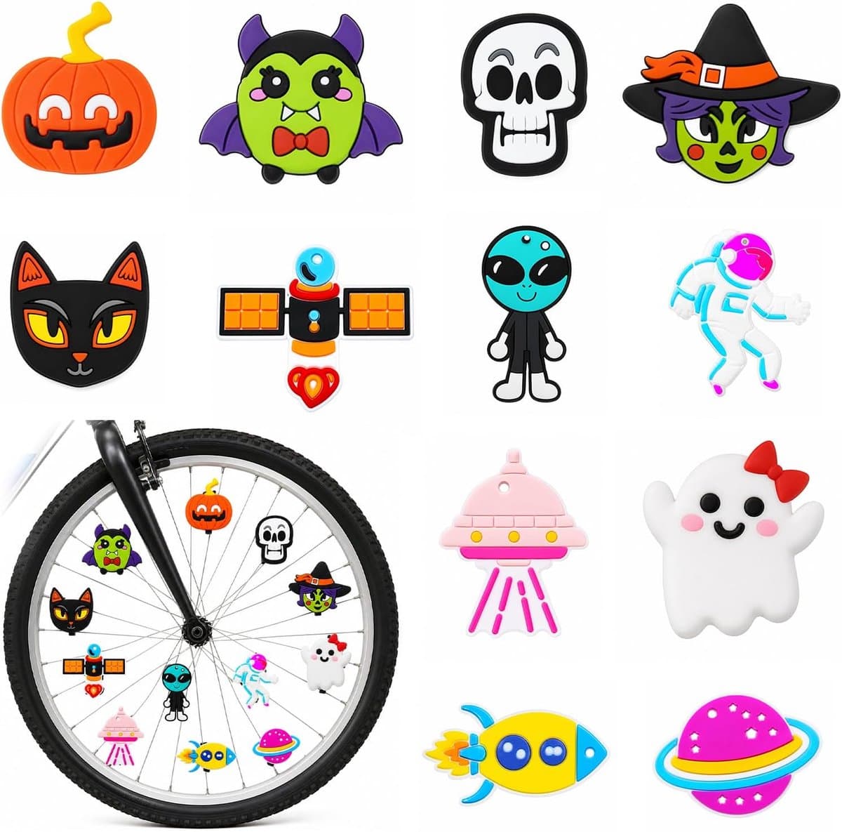 12 Pieces Reflective Halloween Clips for Kids Bike, Spoke Decoration with Pumpkin Ghost and Bat, Safe and Funny - ShopVlot — afbeelding 1