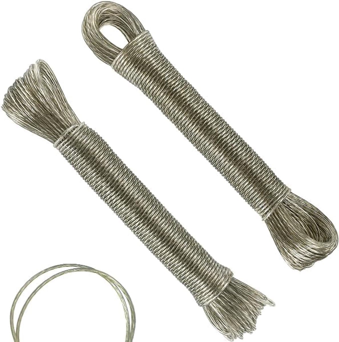 40 m waslijn, 2 stuks 20 m waslijn met stalen kern, zware belasting, extra sterk, scheurvaste waslijn, roestvrij en waterdicht, waslijn voor huishouden, tuin, balkon, camping — afbeelding 1