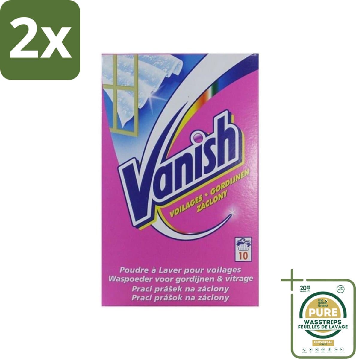 Vanish Gordijnen - Waspoeder - Voor Gordijnen & Vitrage - 10 Wasbeurten - Voordeelverpakking - 2 stuks - Vitrage reinigen - Vlekken verwijderen gordijnen — afbeelding 1