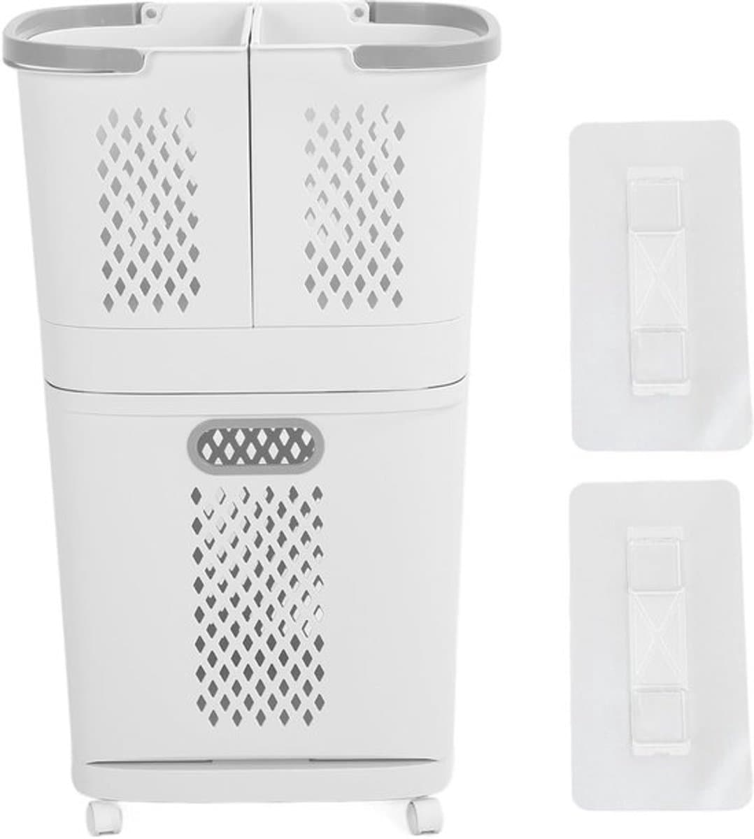 Wasmand, Plastic Wasmand met Wielen en Handvat, Draagbare Rollende Wasmanden 3 Verwijderbare Opbergboxen voor Badkamer, Wasruimte en Kast — afbeelding 1