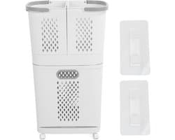 Wasmand, Plastic Wasmand met Wielen en Handvat, Draagbare Rollende Wasmanden 3 Verwijderbare Opbergboxen voor Badkamer, Wasruimte en Kast