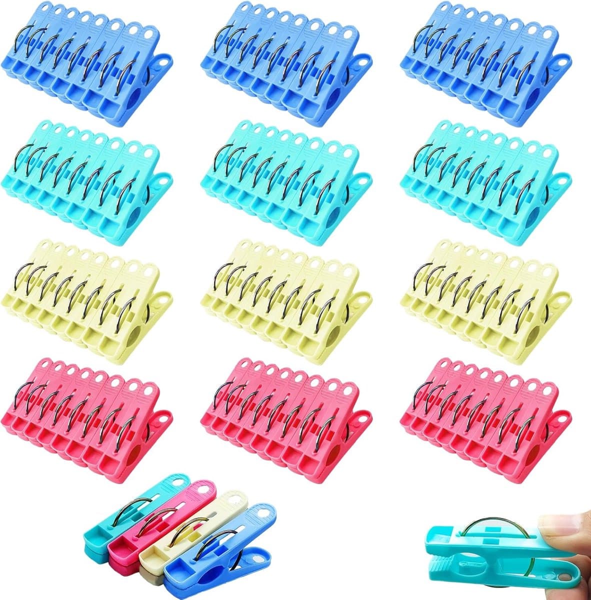 Wasknijpers, Kleren Pegs Voor Waslijn Met Duurzame Lente, 4 Kleuren Extra Sterke Waslijn Antislip Waspennen, Plastic Kleren Clips Voor Tuin, Ligstoelen Zonnestoelen Zwembad Stoelen — afbeelding 1