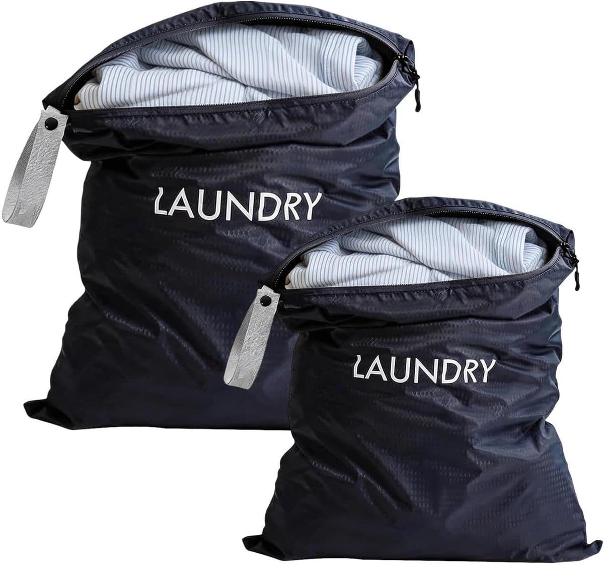 Waszak Reis - Set van 2 Stuks - Waterdichte Vuile Waszakken met Rits & Handige Ophanglus - Geschikt voor Koffer, Zwemmen, Camping & Vakantie - 60 x 45 cm & 55 x 35 cm - Marineblauw — afbeelding 1