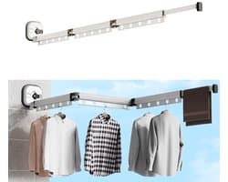 Dailygoods- Droogrek intrekbaar - Kledingrek met zuignap - Opvouwbare kledingstang - Handdoekhouder - Voor balkon/badkamer - Melkwit 3-weg