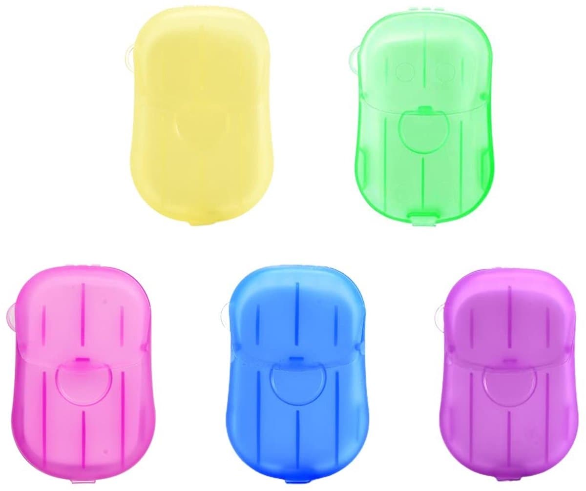 Dailygoods- Papierzeep 5 Stuks - Draagbare Mini-zeepblaadjes - Kunststof Doos - Zeeppapier - Ideaal voor Camping - Lichtgewicht en Handzaam - Zeepbladen — afbeelding 1
