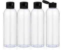4 stuks 200 ml reisflessen met flipdop, lege dispenser, plastic fles, navulbare flessen voor shampoo, lotion, cosmetica (transparant)