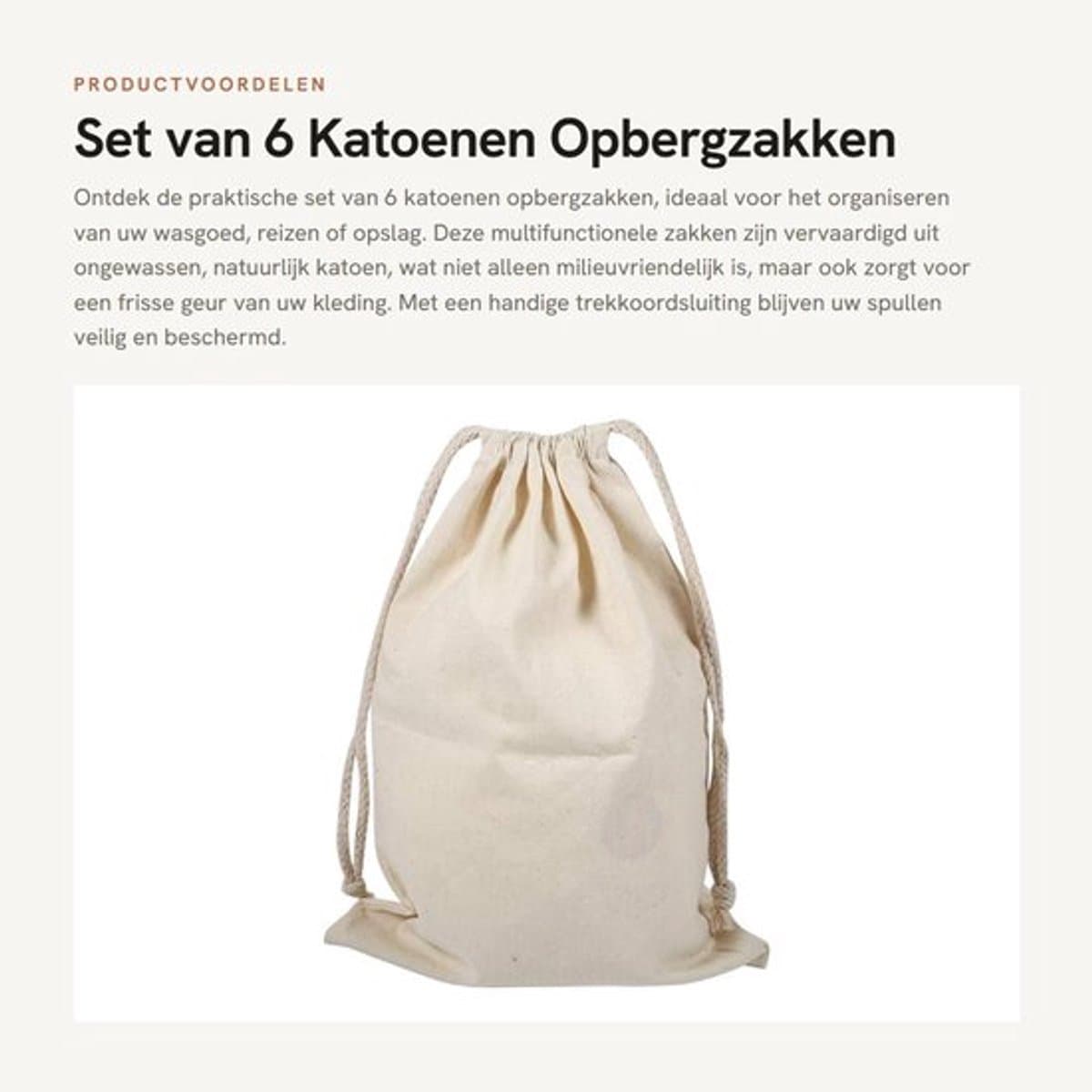 Waszak Groot - Waszakken voor Wasgoed - Opbergtas - Opbergbak - Opbergzakken Kleding - Milieuvriendelijk Katoen - 30 x 40 cm - Opbergzak — afbeelding 1
