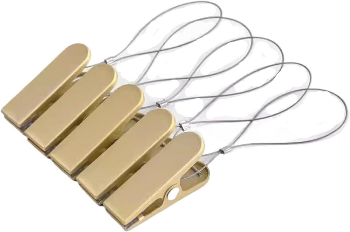 Kledingknijpers Set - Wasknijpers Duurzaam - Kleding Drogen - Sterke Grip - 5 Stuks - Goud — afbeelding 1