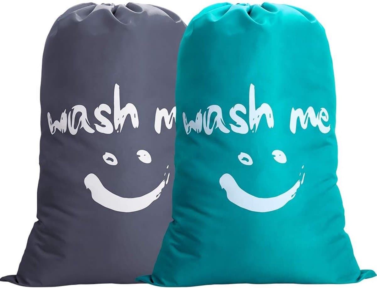 SnelShoppen - Pack van 2 Vouwbare Waszakken 120 Liter - Grote Opbergmand voor Vuile Was - Lichtgewicht Reistas - 61 x 92 cm - Grijs/Blauw — afbeelding 1