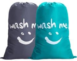 SnelShoppen - Pack van 2 Vouwbare Waszakken 120 Liter - Grote Opbergmand voor Vuile Was - Lichtgewicht Reistas - 61 x 92 cm - Grijs/Blauw