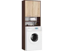Wasmachinekast Ophangen - Badkamerkast Opbergkast - Ruimte Besparen - Standaard Maten - 64 x 180 cm - Zwart Beige