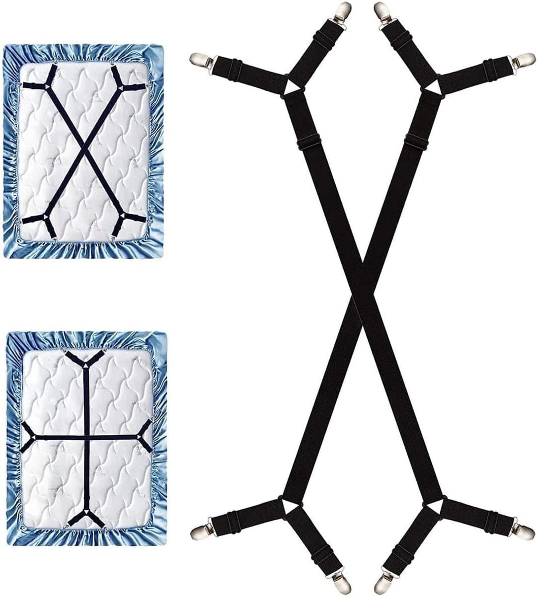 2 Pcs Sheet Support Straps Long Adjustable Bed Sheet Clips Adjustable Cross Tensioners for Fitted Sheet Compatible - ShopVlot — afbeelding 1