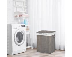 MEUNIQ wasmand 100L met 2 vakken, bamboe wassorteerder met deksel en handgrepen, uitneembare wasbare waszak, opvouwbaar, 52 x 32 x 63 cm, grijs