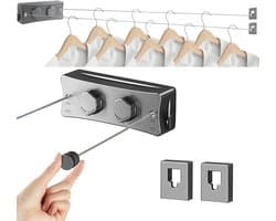 Waslijn 17Ft Dubbele Touw Wandmontage Waslijnen Rvs Uitschuifbare Waslijn Voor Indoor Badkamer Balkon