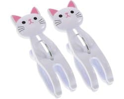 Kledingclips Kattenvorm - Waslijntjes Clips - Kleding Drogen - Windproof Sterke Grip - 7.3 cm - Wit