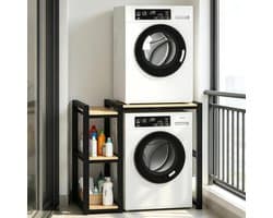 Wasmachine Rek - Opbergrek Badkamer - Wasruimte Organiseren - Verstelbare Hoogtes - 3 Planken - Zwart