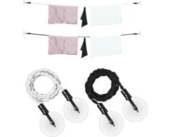 Intrekbare Waslijn - Reiswaslijn Outdoor - Kleding Drogen - Elastisch met Haken - 2.8 Meter - Zwart en Wit