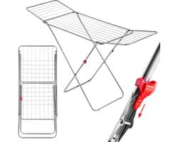 Droogrek, 180 x 55 x 101 cm - luchtstroomwasrek, wasdroger met antislipvoeten, vleugelwasdroger, kleding - Zilver Kadax — afbeelding 1