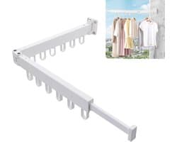 Inklapbaar Wanddroogrek - Uitklapbaar Kledingrek Wand - Uitklapbare Kledingroede Muur - 2-Voudig Wasrek - Voor Wasgoed, Balkon, Badkamer, Terras, Slaapzaal, Appartement - Wit - 1 stuk — afbeelding 1