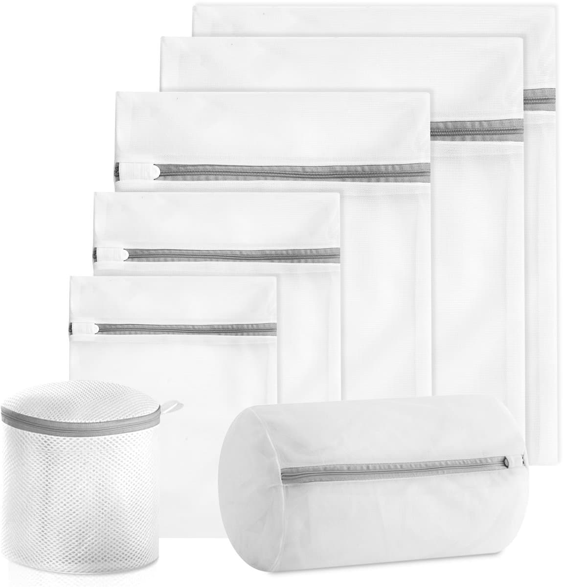 YONO Waszakken Set XL - 7 Stuks - Wasnetten met Rits voor Wasgoed - Waszak Wasmachine - Groot - Wit — afbeelding 1