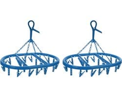 2x stuks droogcarrousel/droogmolentje blauw met 20 knijpers - Droogrek/Droogmolen/Wasrekje