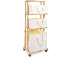 Bamboe Wasmand met Wieltjes en 4 Verdiepingen - Wasverzamelaar voor Badkamer - 121x34x42cm - 50kg Belastbaar - Natuur wassorteerder — afbeelding 1