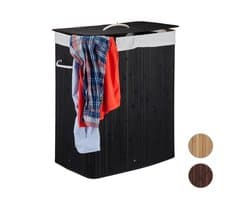 Wasmand met 2 vakken - 95 liter - ruimtebesparend - bamboehout — afbeelding 1