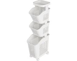 iBright Wassorteerder – Smalle Wasmand met 3 vakken - Op wieltjes - Staande wasbox - 3 Lagen - Wit — afbeelding 1