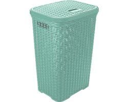 Hega Hogar Wasmand met deksel Rotan - mintgroen - gevlochten kunststof - 60 liter - 34 x 43 x 62 cm