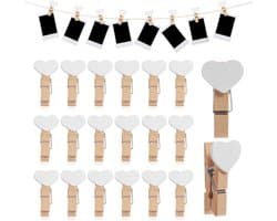 Set van 20 Houten Hart Kledingknijpers - Mini Clips voor Foto's, Knutselprojecten en Decoraties, Lichtgewicht en Duurzaam voor Feesten en Gezinsgebruik