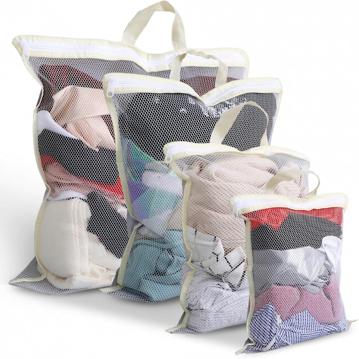 4 Stuks Mesh Waszakken voor Wasmachine - Hangende Wasmand voor Delicate Kleding - Zipper Opening voor Jassen, Truien, Lingerie en Sokken — afbeelding 1
