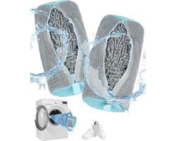 2 stuks schoenwaszakken, wasmachine, schoenenzak, 40 x 20 cm, met ritssluiting, waszak, 360 graden reinigingsdweil, sneakers, waszak voor alle soorten schoenen en maten, herbruikbaar, robuust, grijs