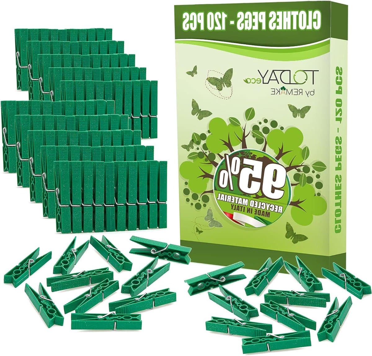 Wasknijpers - Kledingknijpers - Was ophangen - 95% Gerecycled Plastic - 120 Stuks - Groen — afbeelding 1